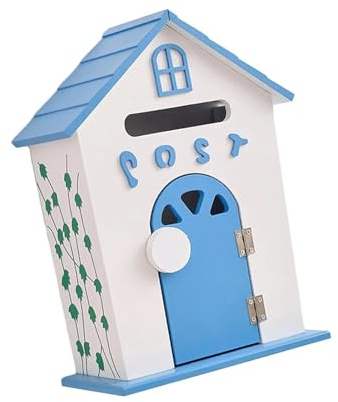 Briefkasten Wandhalterung Briefkasten Garten Holz Briefkasten Café Dekoration Rustikal 22x12x32cm Sammelbox Stabiler Vorschlagskasten for den Außenbereich(Blue)