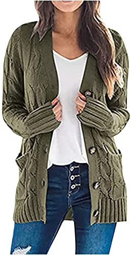 Cardigans for Women Chunky Cable Knit Cardigan Aran Longline Sweater Open Front Jumpers with Buttons Ladies Loose Casual Knit Jacket Plus Size Fall Winter Outwear with Pockets