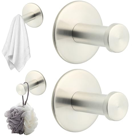 Mooche 4 Pack Bathroom Towel Hook, Heavy Duty Back of Door Hooks Screw in Metal Stainless Steel Hanger for Coat,Robe,Hotel,Kitchen,Bedrooms,Toilet,Clothes (Brushed)