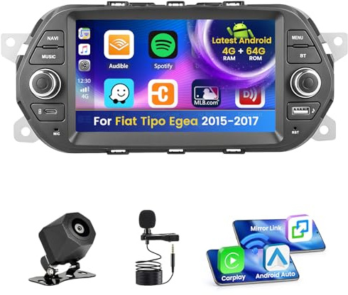 Inefala 4+64G Autoradio per Fiat Tipo Egea 2015-2017 Android 15 con Wireless CarPlay Android Auto, 7'' Schermo per Auto Soporta Bluetooth WIFI GPS FM/RDS 32EQ SWC AHD Telecamera Posteriore