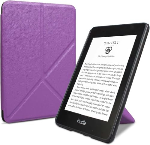 Étui pour Kindle Paperwhite 5e/6e/7ème génération (version 2012/2013/2015, modèle : EY21 & DP75SDI) - Étui fin en cuir PU avec support pliable et mise en veille automatique (violet)