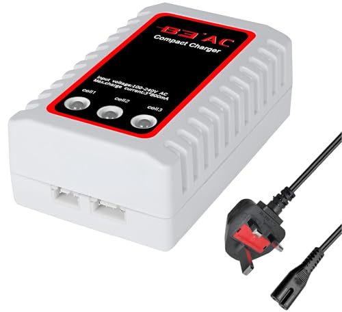 B3 Lipo Battery Charger for 2-3S Batteries Pack 7.4V-11.1V Compact Airsoft Battery Charger RC Balance Lipo Batteries Fast Charger 100-240V for RC Quadcopter Gun Drone Car Boat (White)