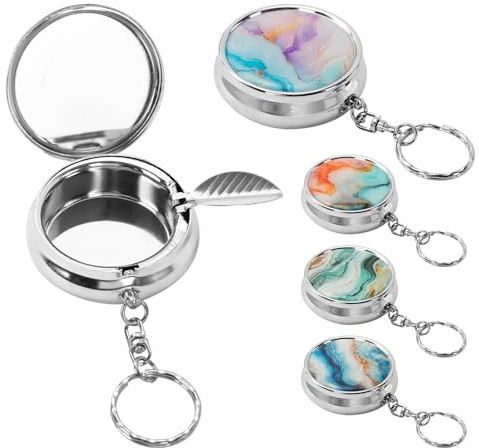 4Pcs Portable Pocket Ashtray, Mini Travel Ashtray | Stainless Steel Ashtray with Lid, Odour Resistant Cigarette Ash Container for Travelling Camping Smoking Indoors or Outdoors
