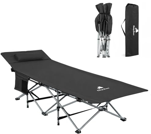 CampFeuer Feldbett klappbar mit Kopfkissen & Tragetasche | bis 150 kg | Campingbett Erwachsene 187 x 67 x 48 cm | Angelbett, Campingliege, Gästebett, Reisebett, Feldliege faltbar, Liege