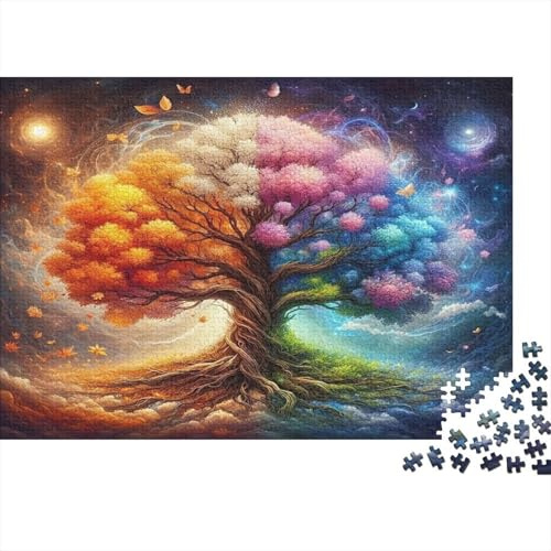 Puzzle 1000 Teile 38x26cm aus Recyclingpapier für Erwachsene Baum 4 Jahreszeiten Kosmischer Himmel lehrreich Wohndekoration