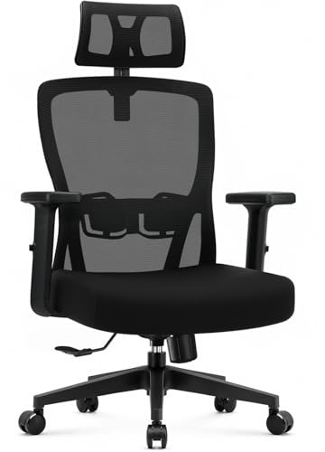 Durrafy Ergonomischer Bürostuhl 150 kg, Schreibtischstuhl mit Kopfstütze, Verstellbarer Lendenstütze, Höhenverstellbaren Armlehnen, 90°–130° Liegefunktion, Hohe Rückenlehne für Homeoffice und Büro