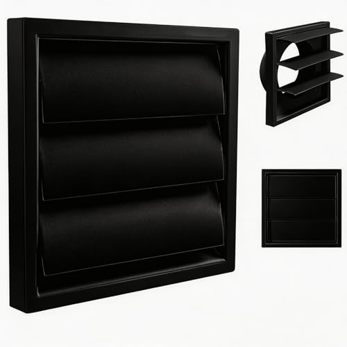 Air Vent Covers for Walls,Waoferfio 100mm External Gravity Grille Vent with Flyscreen for Tumble Dryer Vent Kit, Extractor Fan Vent Cover, Kitchen, Bathroom, Garage (140x140mm) (Black)