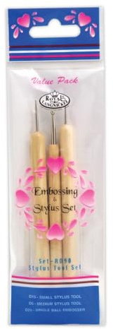 Art Emboss Royal Brush Embossing and Stylus Set, Metal, White, 6.5 x 2 x 19.5 cm