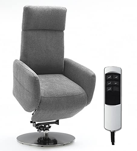 Cavadore TV-Sessel Cobra, Fernsehsessel mit 2 E-Motoren, Akku und Aufstehhilfe, Relaxfunktion, Liegefunktion, Ergonomie L, 71 x 112 x 82, Belastbar bis 130 kg, hellgrau