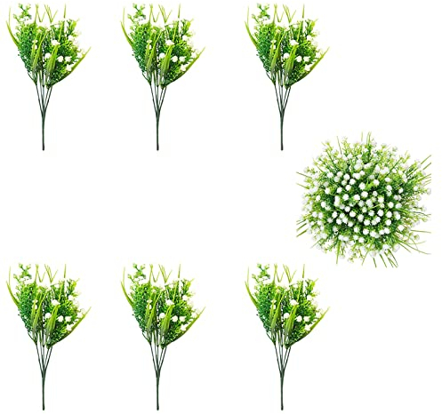 Künstliche Blumen,6Pcs plastikblumen künstlich künstliche grünpflanze Blumen Kunststoff unechte Pflanze kunstblumen Busch Weiss für Balkon Garten heiratsantrag Deko Büro Fenster Hochzeit Freien Innen