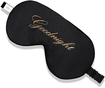 ZIMASILK Schlafmaske aus 100 % natürlicher Seide, Augenbinde, verstellbar, superglatt, weiche Augenmaske zum Schlafen mit Tasche (Gute Nacht, Schwarz)