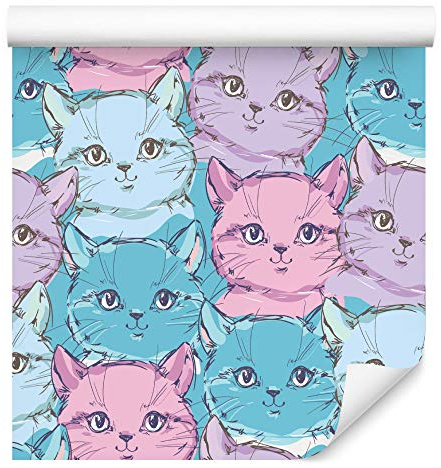 Muralo Tapete 10m Rolle Vlies Tapete Tiere Natur Haustiere Katzen Bunt Pastellfarben Vliestapete 1000 x 53cm Wand Tapete Wohnzimmer Kinderzimmer Moderne Wanddeko Wand Dekoration