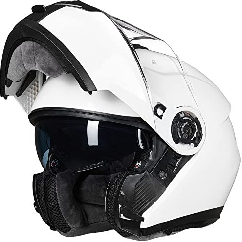 Casque Moto Homme Femme Modulable Double Visière Homologué ECE22.06 Modèle 159,Blanc,M