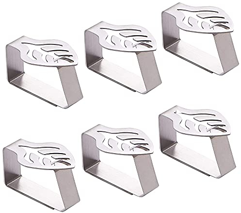 Ianulus 6 Stück Tischdeckenclips, Edelstahl Tischdecke Clips, Tischdeckenclips aus Stahl, Tischtuchhalter aus Stahl, Blatt Motive, für Outdoor, Garten, Camping, große Tischdeckenhalter (Silber)