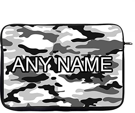 Personalised Grey Black and White Camo Camouflage Birthday,Secret Santa, Stocking Filler,Christmas Laptop Sleeve, Laptop Organiser, Laptop Case Office use. (14)