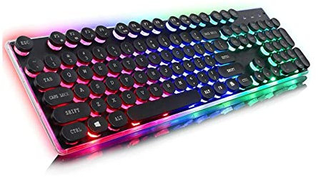 XYLXJ Typewriter Style Mechanical Gaming Keyboard with True RGB Backlit 108-Key Blue Switch Retro Round Keycap, Black