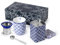 TEA SHOP - Pack Taza de porcelana con Filtro y Tapa + Lata y Cuchara medidora - Set Tea Time Azulejo - Perfecto para Regalo