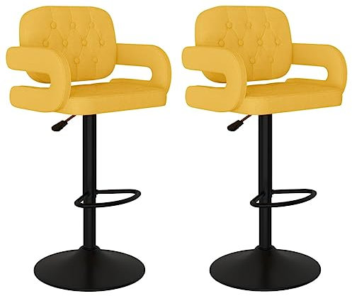 vidaXL 2X Barhocker Drehbar Höhenverstellbar Küchenhocker Barstuhl Tresenhocker Thekenhocker Tresenstuhl Bistrohocker Bar Stuhl Hocker Senfgelb Stoff