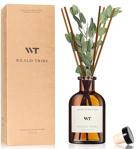 WEALD TRIBE Flower Reed Diffuser Set Eucalyptus & Lavender Scent for Room Bathroom Accessories Shelf Decor & Air Fresheners, Sticks Defusers with 4.0 fl oz Home Fragrance Oils, Office Gift