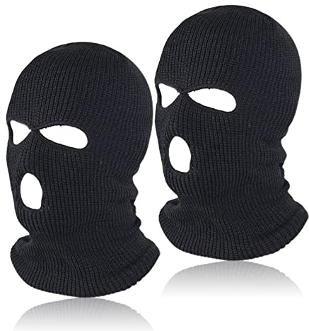 PLATEYTR 3-Loch-Ski-Maske, gestrickte Gesichtsabdeckung, Winter-Sturmhaube, Vollgesichtsmaske für Winter, Outdoor-Sport, Radfahren, 2er-Set