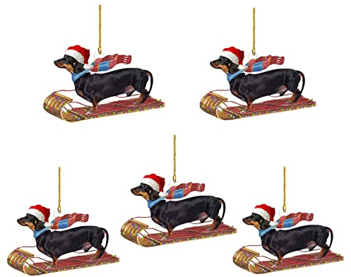 Houssem Dackel Weihnachtsschmuck, Acryl Weihnachtsbaum Wurst Hund Hanging Anhänger, Dackel Hund Weihnachtsschmuck Geschenke Für Alle Dackel Liebhaber