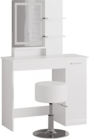 Vicco Schminktisch Weiß Julia 90x137.5x38 cm - Frisiertisch, Kompakte Maße für kleine Räume