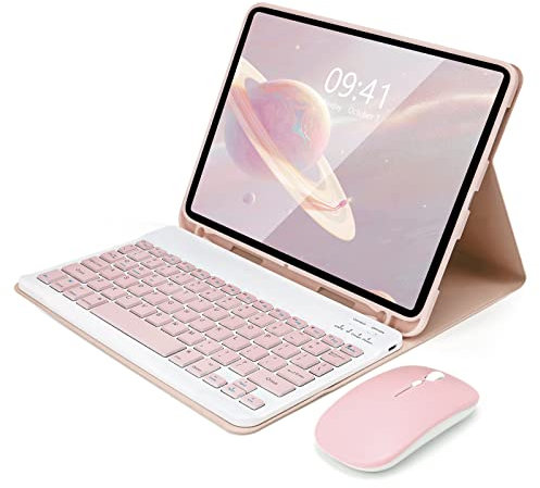 SOPPY Keyboard Case with Mouse for iPad Air 11-inch (M3 2025 / M2 2024) & Air 4th/5th Gen & iPad Pro 11 inch (1st/2nd/3rd/4th Gen), Detachable Keyboard Cover, with Built-in Pencil Slot, Pink