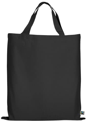 TEXXILLA 10er | 100er | 250er Pack Fairtrade Baumwolltasche - 14 Farben | mit Zwei kurzen Henkeln | 38x42cm | Jutebeutel | Einkaufstasche | unbedruckt, Farbe:schwarz, Menge:100