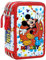 Clondo 3D Federmäppchen 3-Fach – 44-teilig gefüllt – für Micky Maus Fan – mit Filzstiften, Buntstiften, Lineal – Rot – Schulmäppchen & Geschenk für Kinder