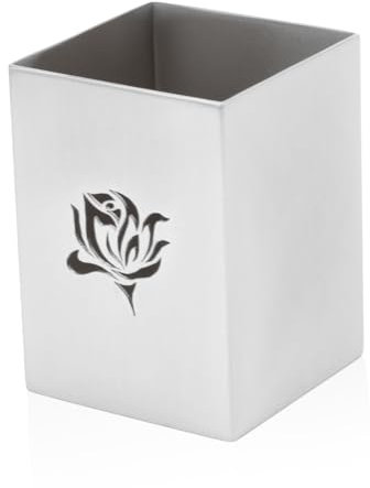 Tissting Stiftehalter Schreibtisch Silber Metall, Schreibtisch Organizer, Edelstahl Quadratisch Ausgehöhlte Rose Stiftehalter, Kosmetik Pinselhalter, Stifteköcher für Büro, Kinder(Silber)