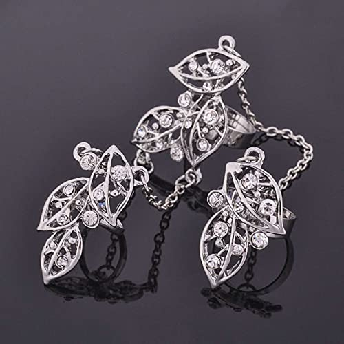 Wendalern Boho Finger Ringe Für Frauen Silber Kristall Blatt Kette Ringe Faux Diamant Blätter Charms Volle Finger Ringe Index Knöchel Ringe Schmuck Für Frauen Gilrs