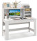 COSTWAY Scrivania con Libreria, Scrivania Salvaspazio con Ripiani, Foro Passacavi e Kit Antiribaltamento, Scrivania Moderna da Studio, Camera da Letto e Ufficio, 120 x 54 x 129 cm, Bianco