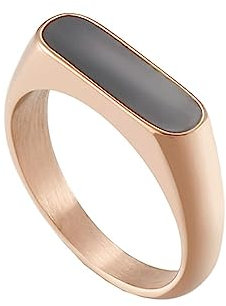 Daesar Damen Ring Edelstahl, Ring Personalisiert mit Schwarz Harz Siegelring Hochzeit Ringe Frauen Nickelfrei Rosegold Gr.60 (19.1)