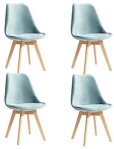 BenyLed Lot de 4 Chaises de Salle à Manger Scandinaves Modernes avec Assise et Dossier Rembourrés ; Chaises de Cuisine en Velours (Vert)