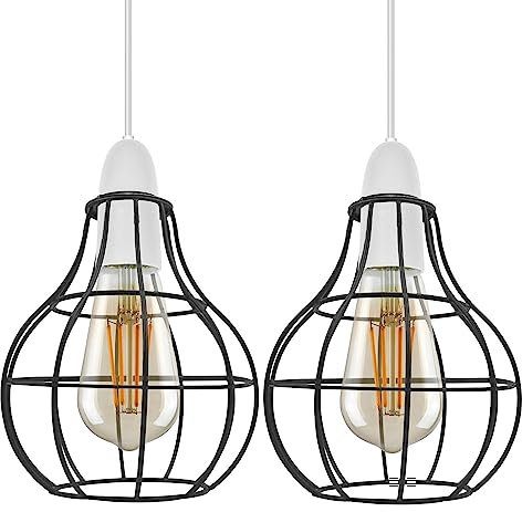 Retro Style 2-Pack Metal Basket Ceiling Pendant Light Shade 16cm Diameter Vase Shape Industrial Wire Cage Lampshade for Ceiling Easy Fit Indoor Kitchen Living Room Corridor