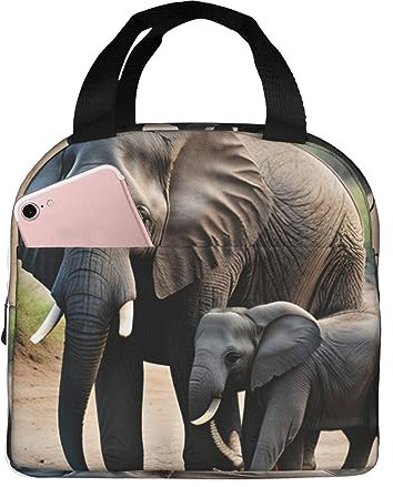Lonchera de trabajo, elefante y elefante bebé, bolsa de almuerzo de viaje para mujeres y hombres, contenedor de almuerzo aislado reutilizable de gran capacidad