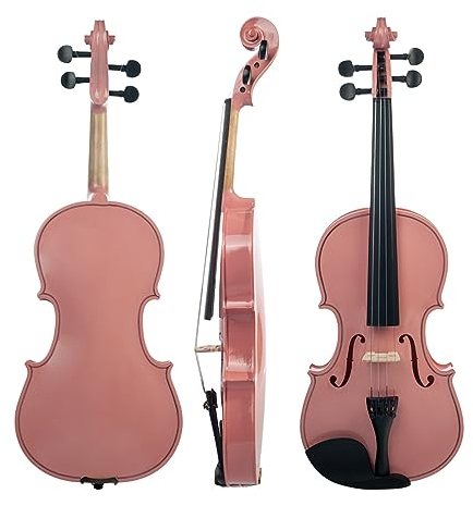 Geige 4/4 Akustische Violine In Voller Größe, Lindenholz-Geige, Schwarze Massivholz-Geige Mit Tragetasche, Brasilholz-Bogen (Color : Pink)