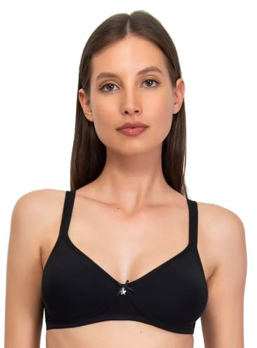 SÌèLEI, Reggiseno Semi-Imbottito Senza Ferretto, Realizzato in Cotone Biologico, 100% Naturale, Designed in Italy, Color Nero, Taglia 2C