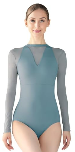 s.lemon Ballett Body Damen,Erwachsene Langarm Masche Ballett Trikot D008 Grün 175