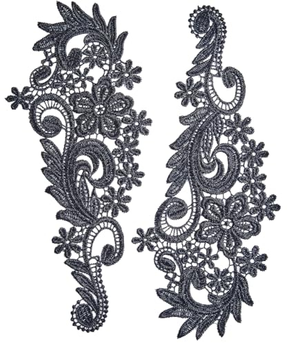GORGECRAFT 3 Paar Schwarze Spitzenstoff-Aufnäher Blumenbesatz-Applikation Bestickte Blumenapplikationen Zum Aufnähen Auf Polyester Ornament-Zubehör Für Hochzeitskleid Tasche Jeans Schuhe Kleidung
