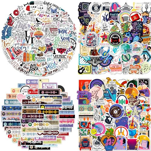 218Pcs Music Stickers Musical Note Vinyl Waterproof Stickers Aesthetic Trendy Musical Instrument Decals for Kids, Adults Guitar Waterbottle Laptop Phone Skateboard Luggage Helmet Décor