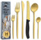 BEWOS 36 Piezas Juego de Cubiertos de Oro con Cuchillos de Carne, Juego de Cubiertos para 6, Cubiertos Aptos para Lavavajillas para Restaurantes en Casa, Acero Inoxidable de Grado Alimenticio
