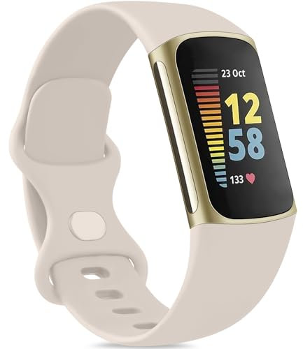Mugust Armband Nur für Fitbit Charge 5/Fitbit Charge 6 Armband Damen Herren, Weiche Sport Ersatzarmbänder Kompatibel mit Fitbit Charge 5/Fitbit Charge 6 (Sternenlicht, Small)