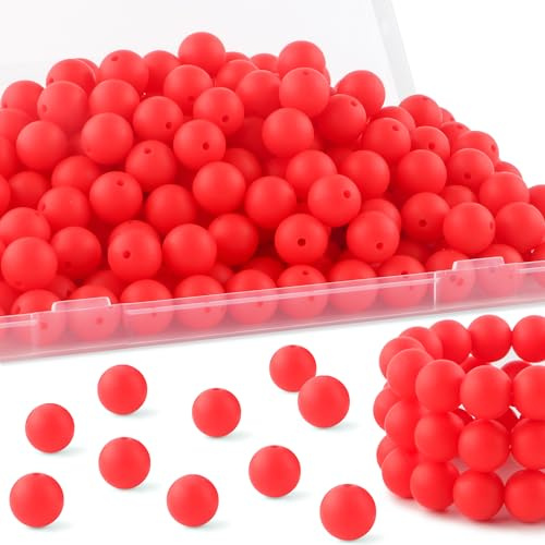 HHCFAST Lot de 150 perles rondes en silicone de 15 mm pour la fabrication de porte-clés pour la fabrication de bracelets, colliers et perles rondes en silicone pour stylos (rouge écarlate)