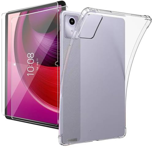 CONAPIKA Cover per Lenovo Tab M11/Tab K11 2024 con 2 Pezzi Vetro Temperato,Flessibil AntiGraffio Morbida Custodia TPU Retro Case con Angoli Rinforzati Ultra Leggera Trasparente Paraurti Cover