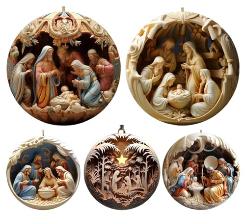 Facynde Krippenschmuck Für Den Weihnachtsbaum,Weihnachtskrippe Acryl Krippe Geschenk Klein Anhänger Weihnachtsbaumschmuck, Weihnachten Jesus Anhänger