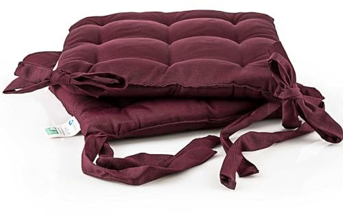 etérea 2er Set Sitzkissen Outdoor 40x40 mit Bändern - Stuhlkissen Bordeaux für Gartenstuhl & Innenbereich - waschbare Sitzauflagen Gartenmöbel - 2 Stück Kissen 40x40 cm - Bordeaux