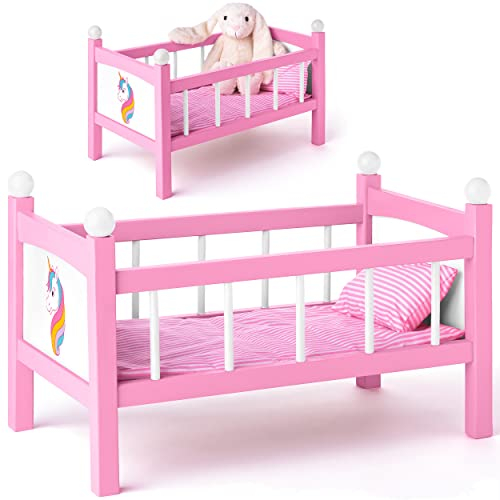alles-meine.de GmbH großes Holz - Puppenbett - 50 cm groß - mit Bettzeug - aus Naturholz - für Puppen groß - Bett - Matratze Decke & Kopfkissen - Kinderbett Baby - Puppe - Puppen..