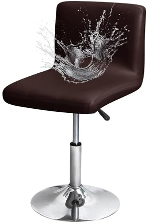 FANSU Barhockerbezug mit Rückenlehne aus PU-Leder, Wasserdicht Stretch Barhocker Stuhlhussen, Stuhlbezug für Esszimmer, Abnehmbar Waschbar für Hochstühle Thekenhocker (Dunkelbraun,1 Stück)