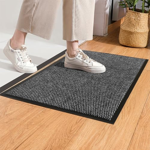 Swsen Schmutzfangmatte Rutschfester - Fußmatte für Haustür Innen/Außen mit PVC Anti-Rutsch Boden - Waschbarer Schuhmatte mit äußerst Starker Schmutz und Feuchtigkeitsaufnahme, Grau, 120 x 180 cm